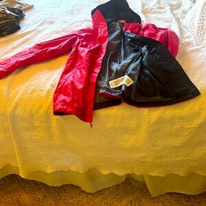 Rain jacket with hood, zipper and Velcro